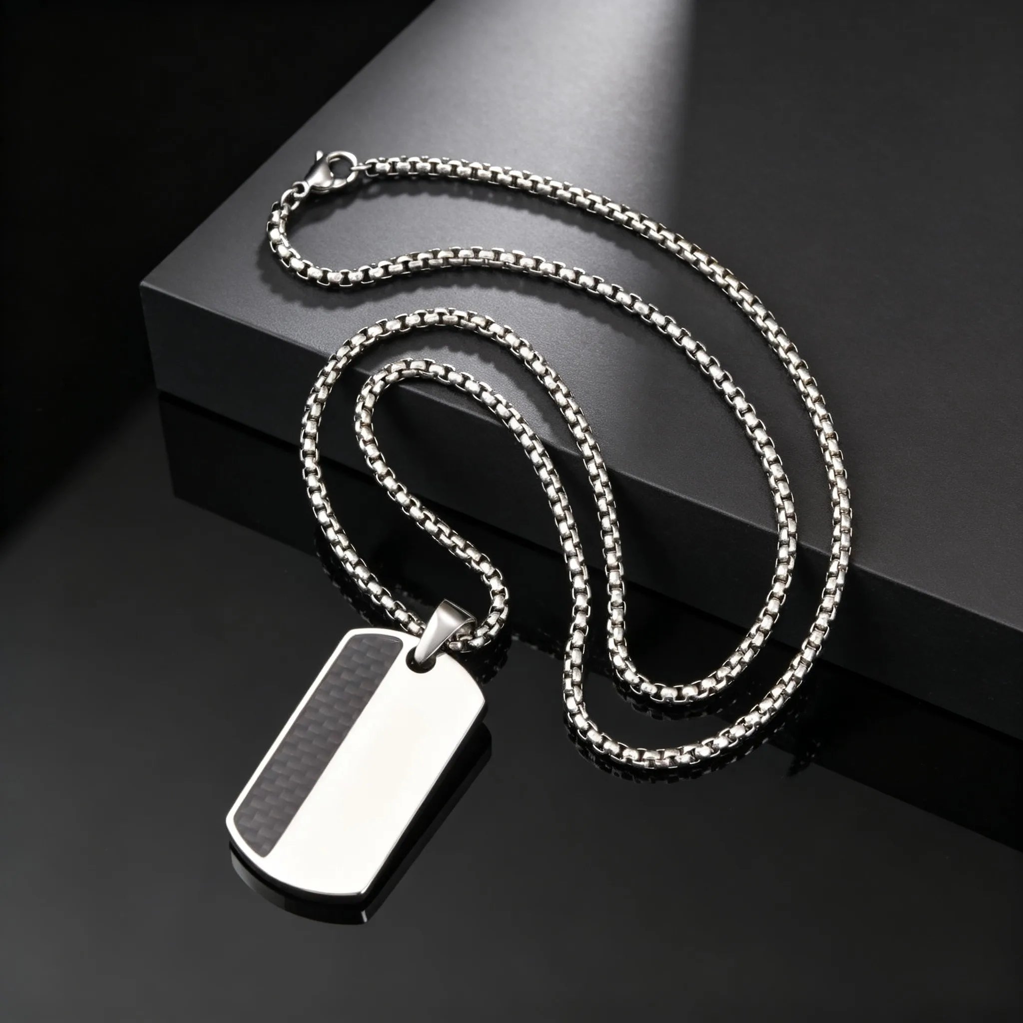 Men's Stylish Dog Tag Pendant Necklace, Stainless Steel Geometric Dog Tag Necklace, Fashion Casual Jewelry Gifts for