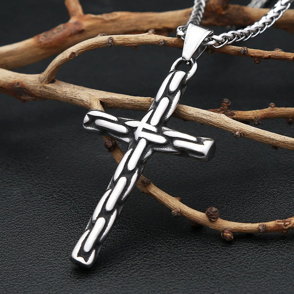 Unique Vintage Creative Cross Pendant Necklaces For Men Stainless Steel Gothic Hip Hop Chained Cross Necklace Biker