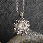 Sun Hugging Moon Round Pendant — Stainless Steel