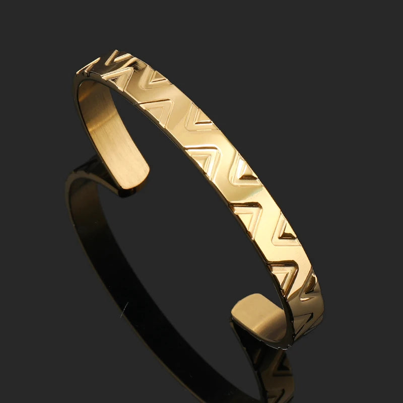 Luxury Open Cuff Hip Hop Stainless Steel Triangle Man Bangles Golden Women Bracelets Jewelry Couple Gift