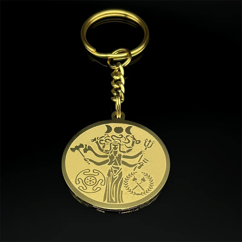 Snake Trident Gold Pendant Wicca Triple Moon Goddness