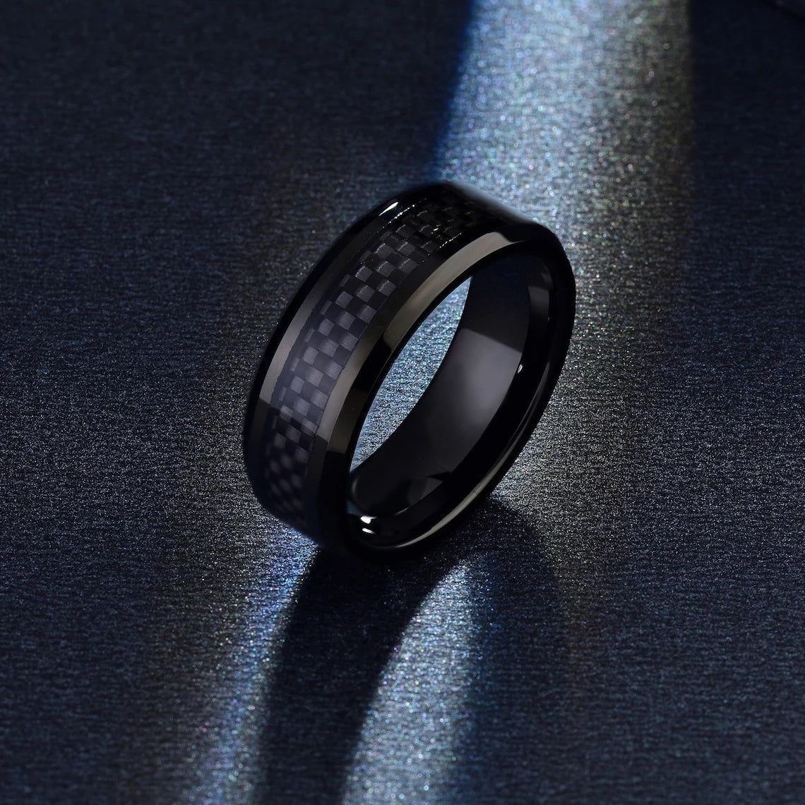 Fashion 8mm Men's Stainless Steel Ring Inlay Black Carbon Fiber Ring Wedding Engagement Jewelry Anniversary Gifts Drop