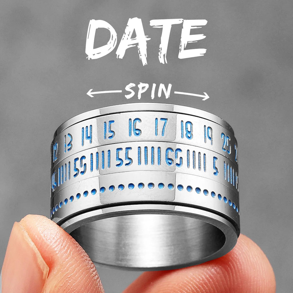 Date Spinner Ring — Stainless Steel