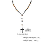 Natural Beaded Rosary Y Necklace for Men,Hematite Cross Pendant with Black Lava Tiger Eye Stone,Religious Prayer Jewelry