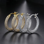 Two-Tone Iced Out Hoop Earrings CZ Silver Gold