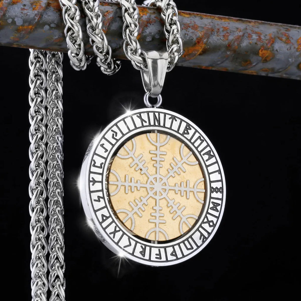 Viking Compass/Norwegian Runes Rotating Necklace Men's Nordic Amulet Hip Hop Boutique Biker Pendant Stainless Steel Jewelry Gift