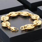Luxury Gold Color Man Bracelets for Men 316L Stainless Steel 19MM Width Coffee Bean Style Chain Men's Bracelets