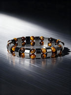 Hematite Stone Bracelet Handmade Woven with Gold color Spacers Cylinder Beads Leather for Energy Protection Reiki Charm Jewelry