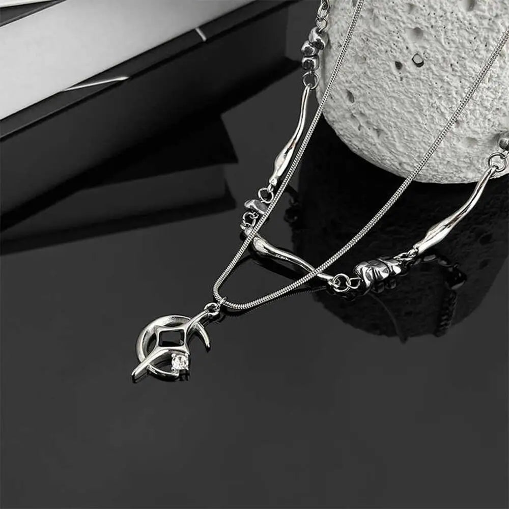Titanium Steel Double-layer Moon Star Necklace Luxury Clavicle Chain Hip Hop Non Fading Couple Jewelry New Unisex  Punk Gift
