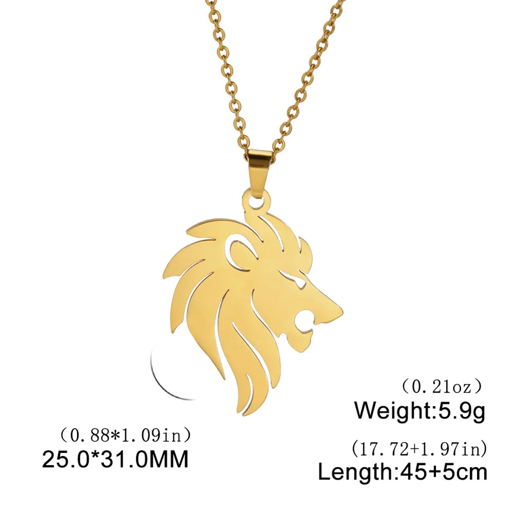 My Shape Lion King Crown Pendent Necklaces for Men Boys Stainless Steel Punk Animal Wolf Charms Choker Chains Hip Hop