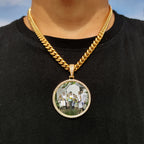 HHIOK Customized Necklaces Circle Chain Picture Personalized Diamond Memory Pendant with Photo Wing Design Gift for Men