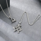 Stainless Steel Viking Axe Pendant Necklace for Men Vintage Norse Double Axe Wolf Head Amulet Necklaces Punk Gothic
