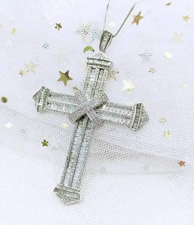 14K White Gold Lab Diamond Cross Pendant Party Wedding Pendants Necklace for Women Men Anniversary Jewelry Gift