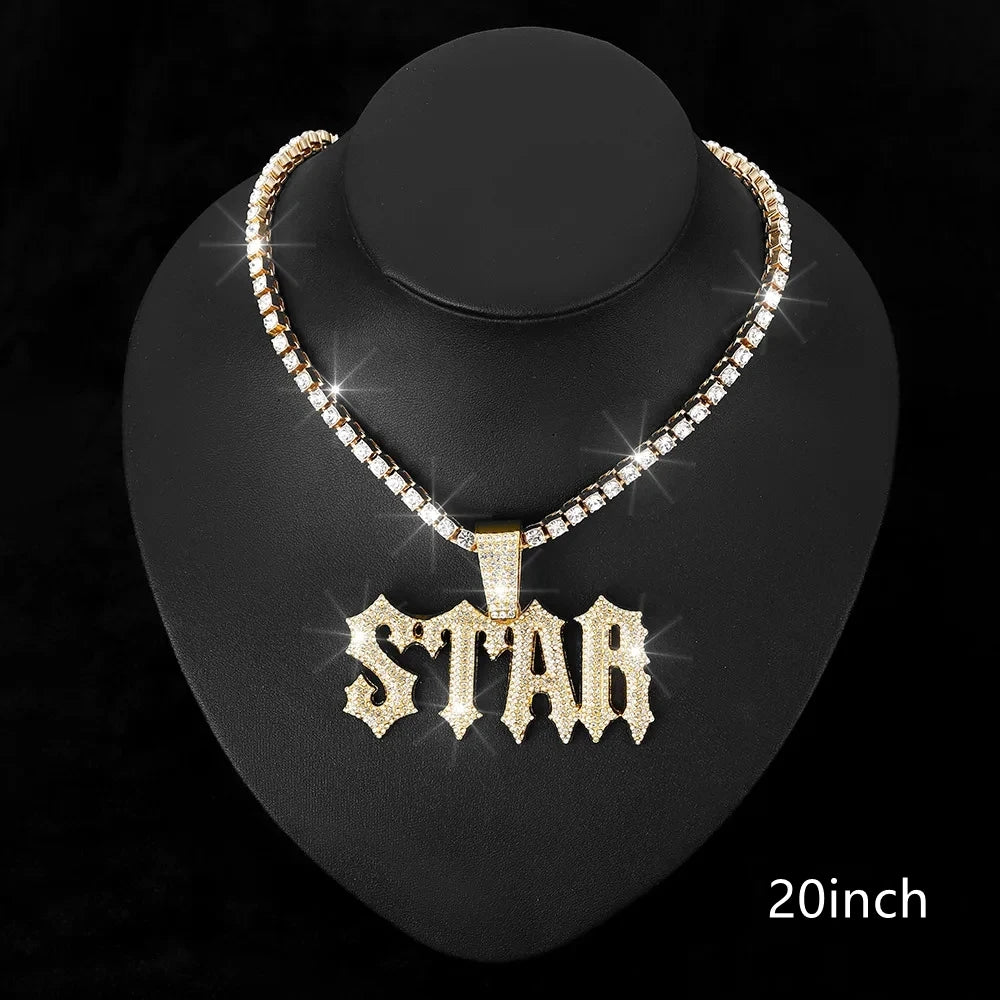Iced Out Star Pendant Necklace with Cuban Chain