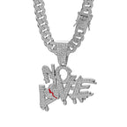 Men Women Hip Hop No Love Heart Letter Pendant Necklace with 13mm Cuban Chain Iced Out Bling Hiphop Necklaces Charm