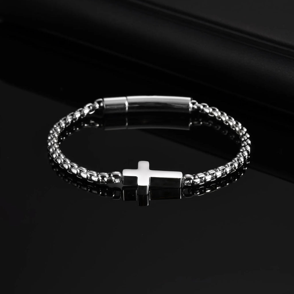 Cross Ball Chain Link Bracelet — Stainless Steel