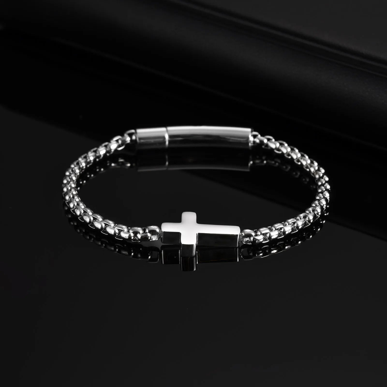 Cross Ball Chain Link Bracelet — Stainless Steel