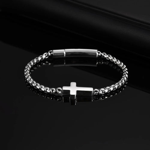 Cross Ball Chain Link Bracelet — Stainless Steel