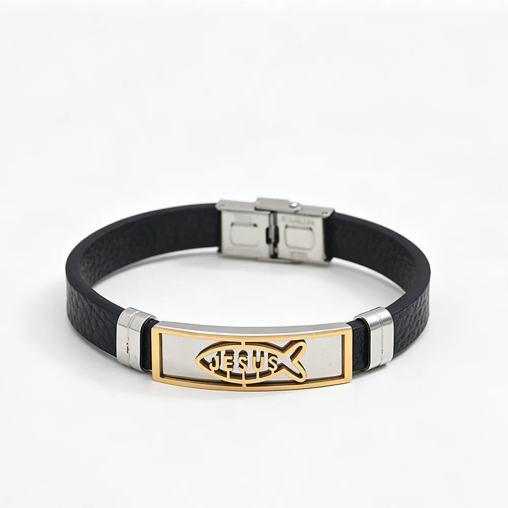 Jesus Cross Silicone Bracelet — Stainless Steel