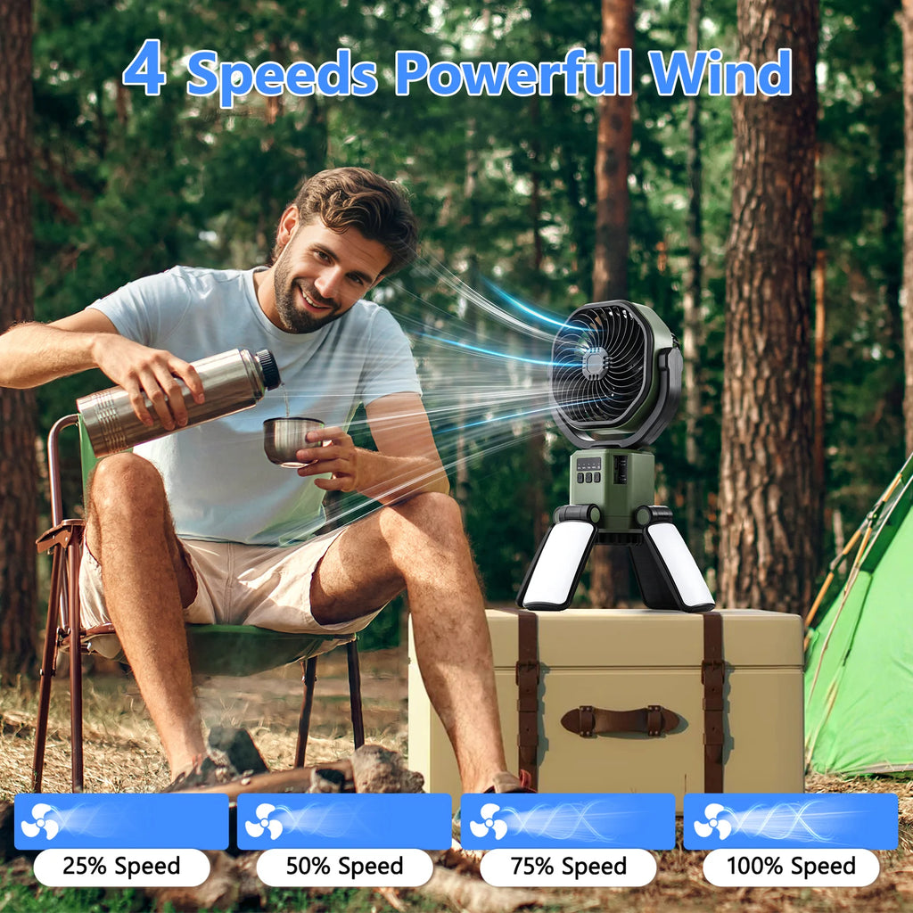 Eary Solar Powered Fan 6000mAh Battery Operated 4 Speed Wind With Led Light Outdoor Tent Fans for Camping Essentials
