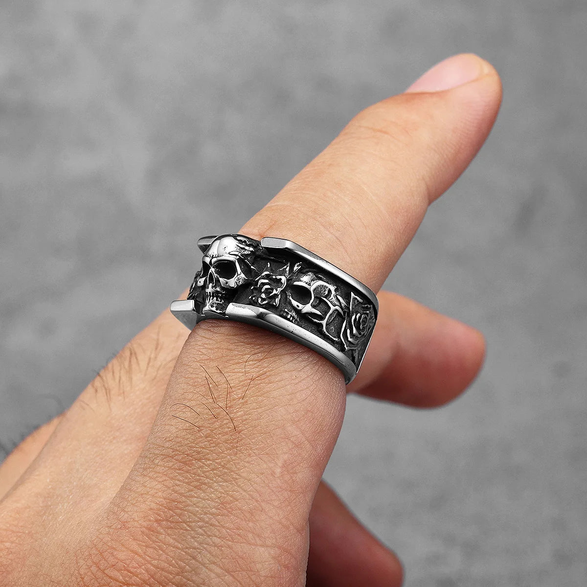 Rose Skull Ring — Stainless Steel