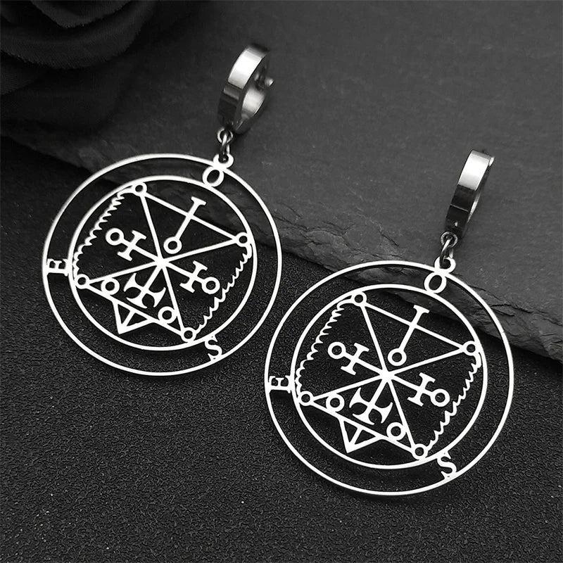 Baphomet Steel Earrings Sigeal Sigil Lucifer Satan