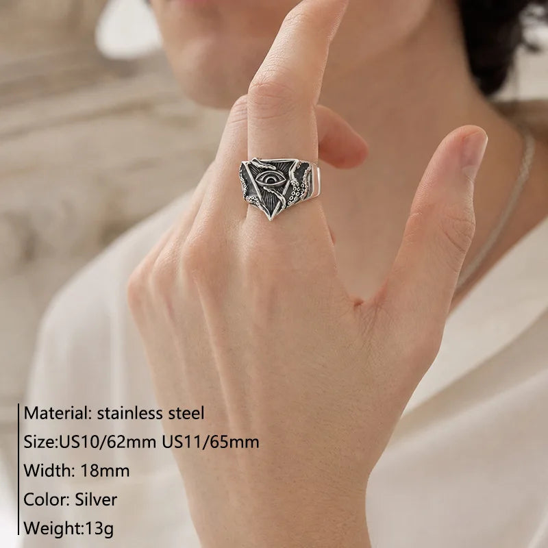 All-Seeing Eye Octopus Tentacle Signet Ring — Stainless Steel