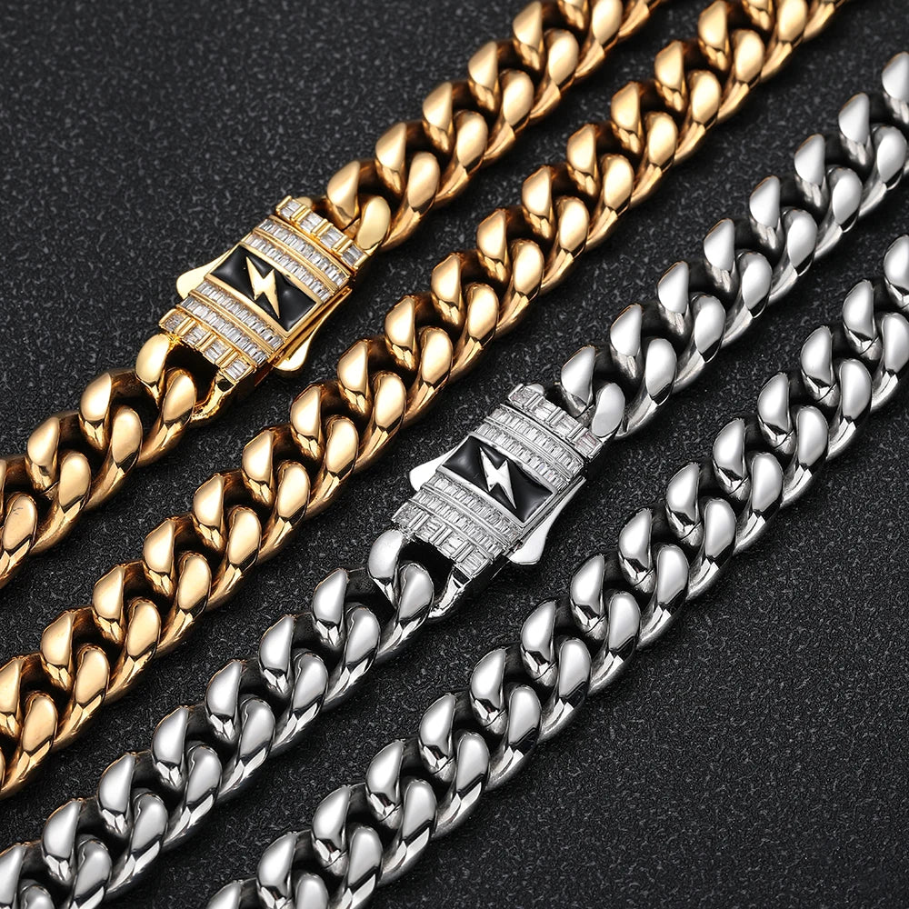 Iced Out Cuban Chain Necklace Stainless Steel 12MM