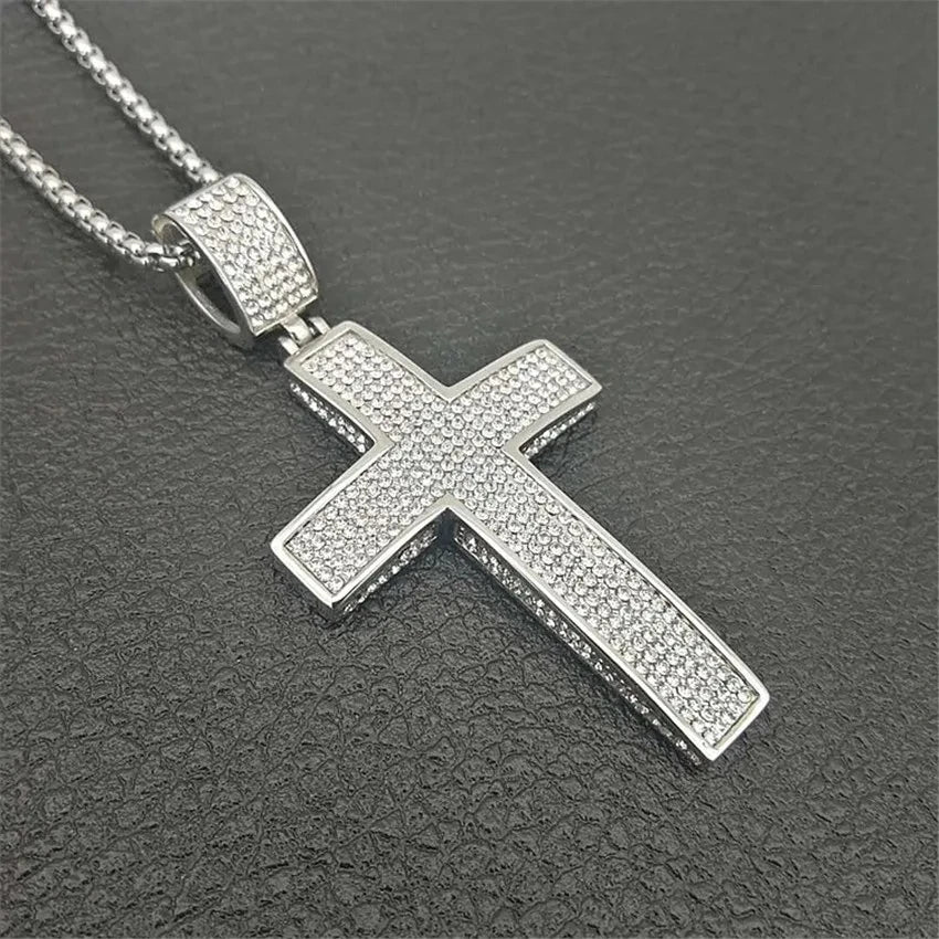 Iced Out Chain Big Cross Pendant Necklace Stainless Steel CZ Cross Necklaces Bling Cubic Zircon Men's Hip Hop Jewelry XL1134