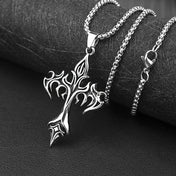 Flame Cross Pendant Necklace Stainless Steel Minimal