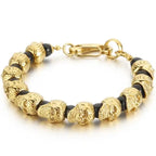 Punk Gothic Stainless Steel Skeleton Jewelry Full Skull Heads Chain Man Bracelet for Men Black Plastic Beads Bracelets