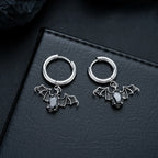 Vintage Gothic Bat Pendant Hoop Earrings for Men Women Black Oval Zircon Dangle Earring Punk Halloween Jewelry