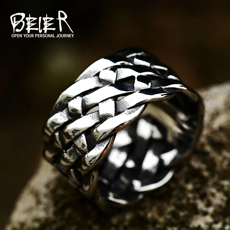 Wide Twist Knitting Ring — Stainless Steel
