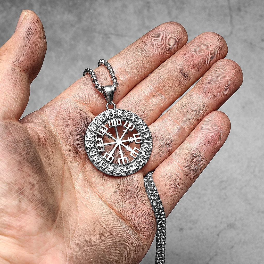 Viking Compass Stainless Steel Pendant Necklace