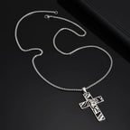 Catholic Jesus Cross Pendant Necklace for Men Women Stainless Steel Long Chain Vintage Necklaces Waterproof Christian Jewelry