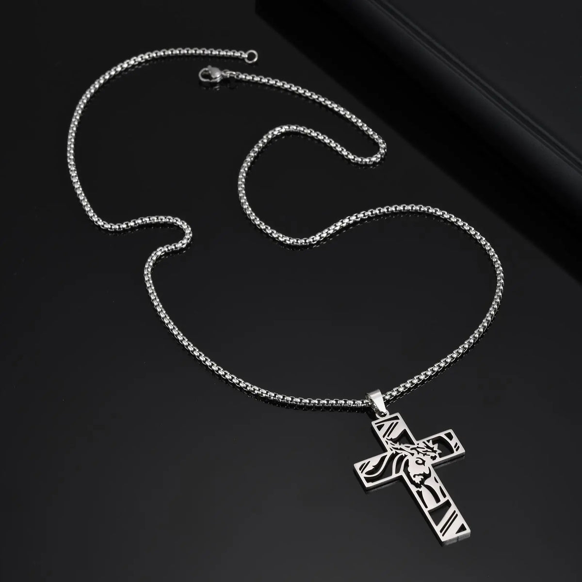 Catholic Jesus Cross Pendant Necklace for Men Women Stainless Steel Long Chain Vintage Necklaces Waterproof Christian Jewelry