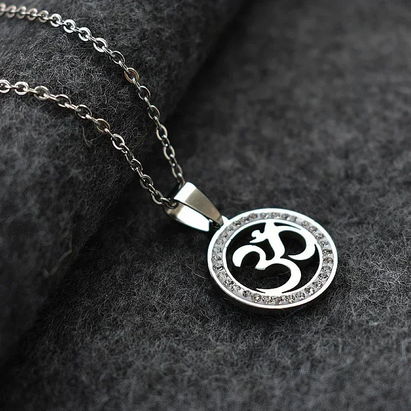 Iced Out OM Pendant Necklace — Stainless Steel