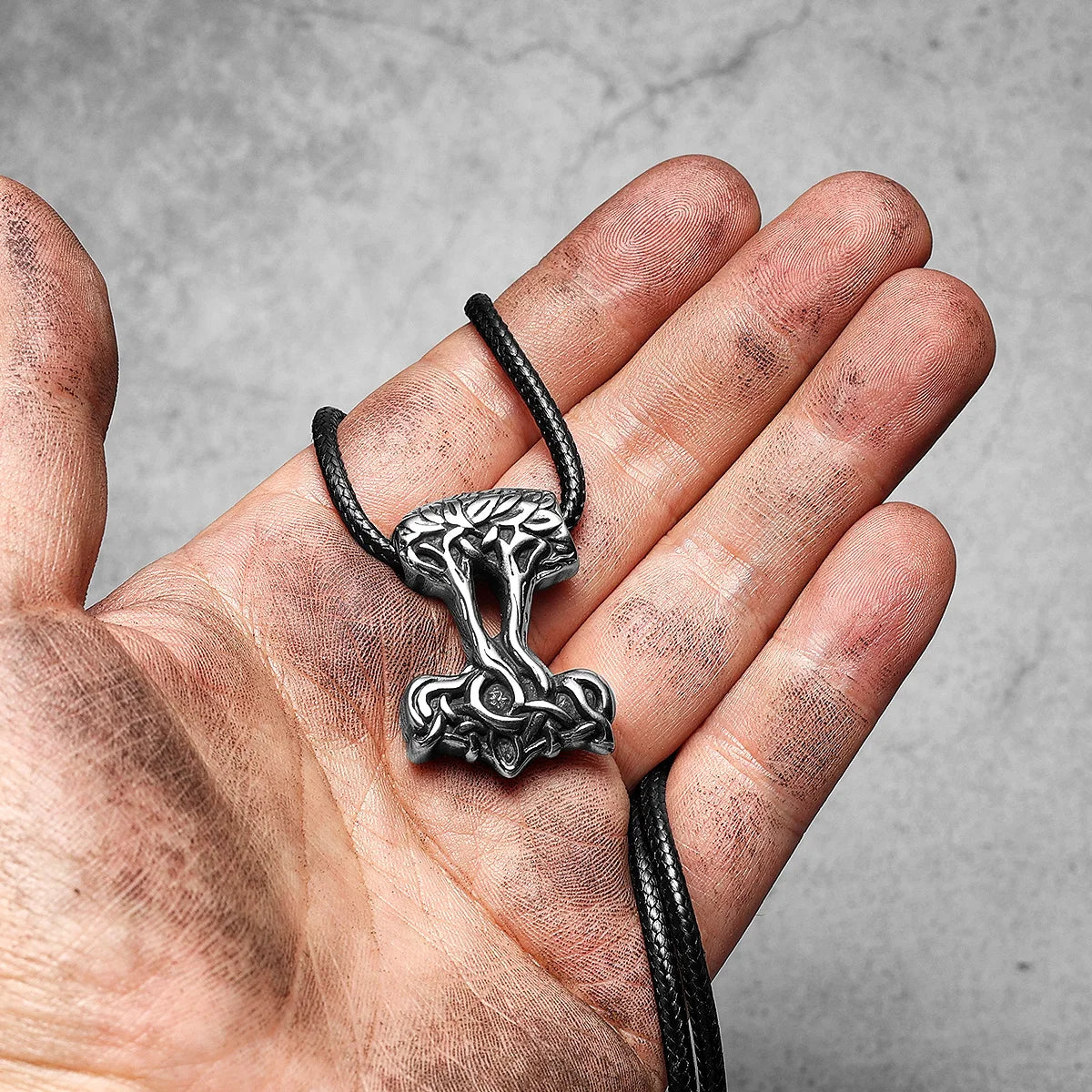 Viking Thor Hammer Pendant Men Yggdrasil Tree of Life Necklace Retro Stainless Steel Nordic Chain Rock Rap for Male