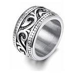 HNSP 316L Stainless Steel Vintage Scroll Vine Carved 13MM Wide Band Ring for Men Biker Punk Antiqued Oxidized Statement