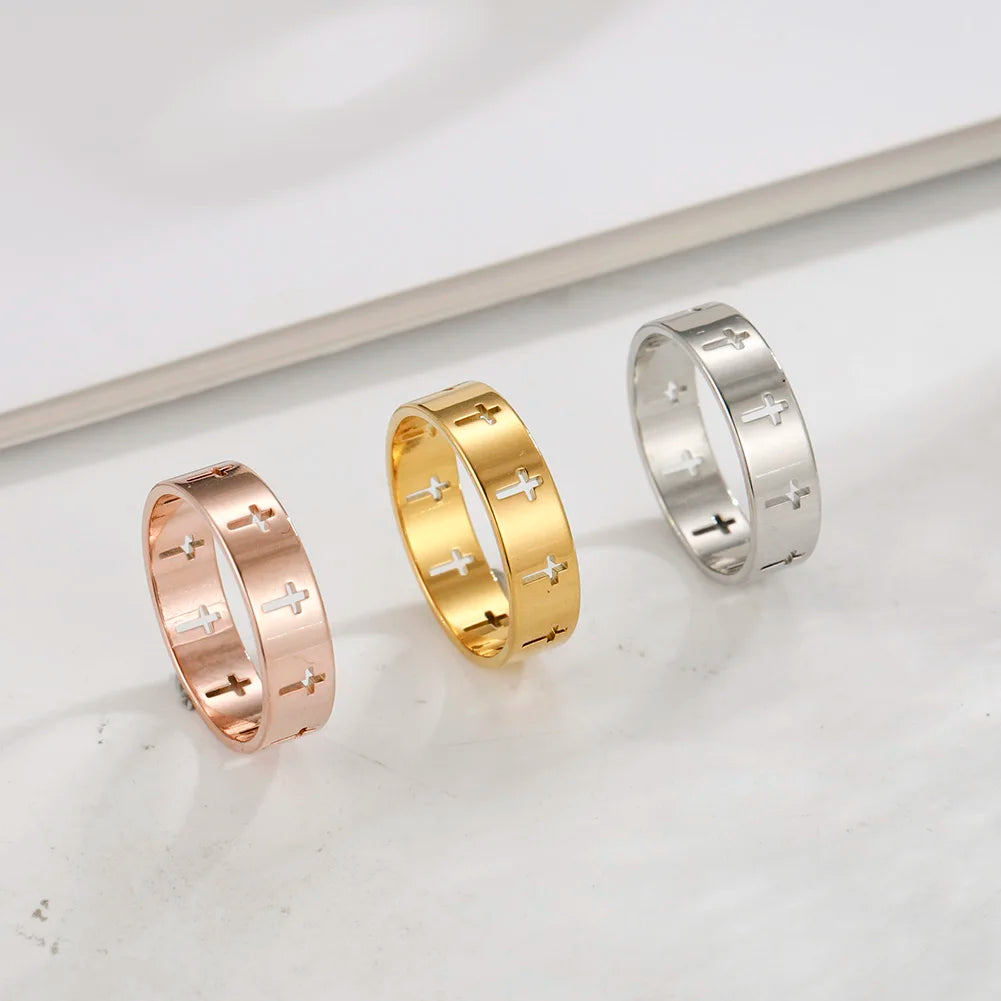 Jeshayuan Personality Hollow Christian Cross Ring For Men And Women Birthday Gift Jewelry Stainless Steel Ring