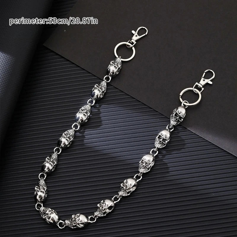 Skull Keychain Wallet Chain — Two-Tone Gothic Biker Pants Chain