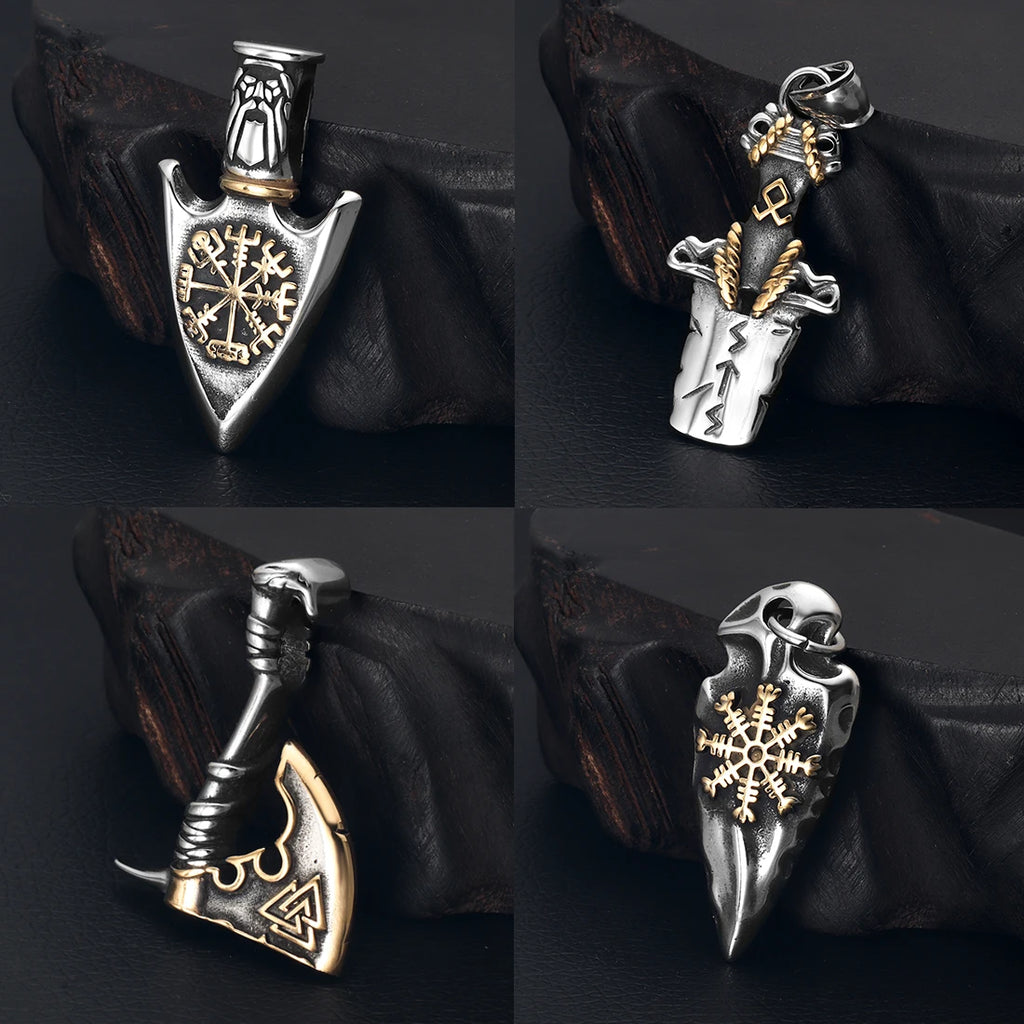 Norse Viking Rune Round Pendant Necklace — Stainless Steel