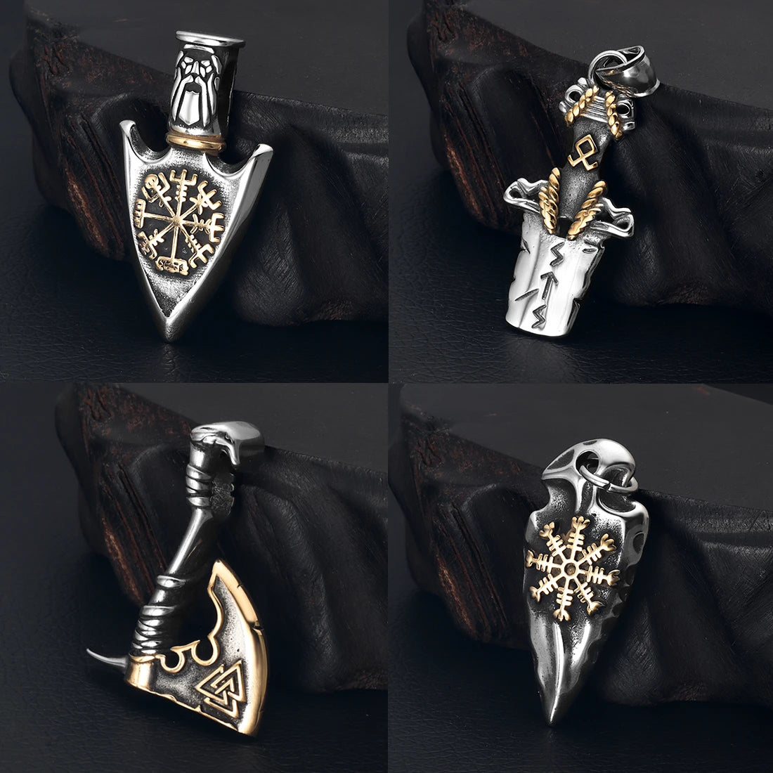 Norse Viking Rune Round Pendant Necklace — Stainless Steel