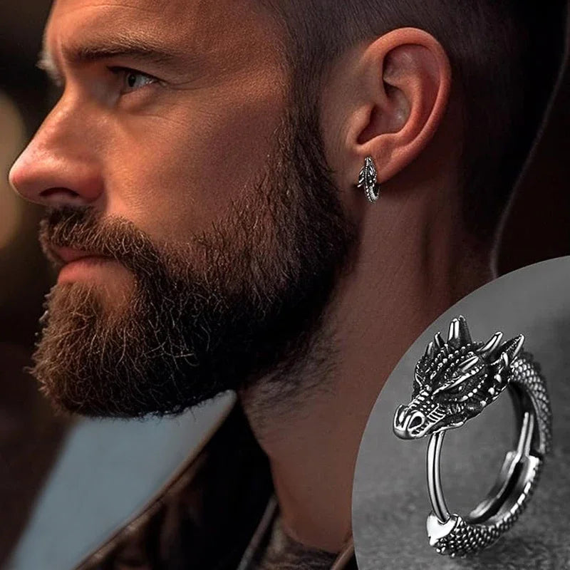 Fashionable Men's Dragon Hoop Stainless Steel Earrings Hip-Hop Style punk Party Accessories, Neutral Daily Wearable Personalize
