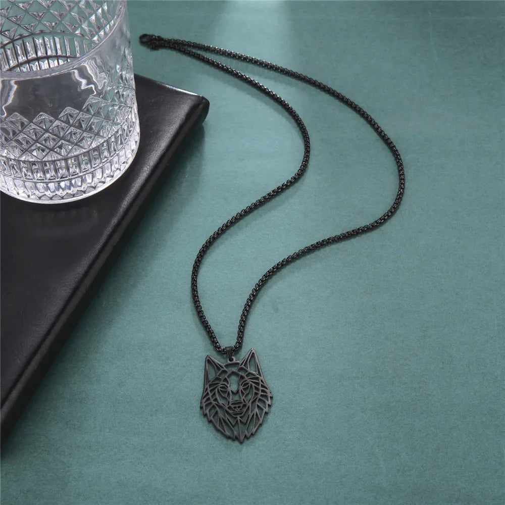 Skyrim Wolf Amulet Cut Out Pendant Necklace Men Women Stainless Steel Hip Hop Box Chain Necklaces Animal Jewelry Birthday Gift