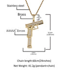 THE BLING KING Iced Out Full Zirconia Large Size Pistol Gun Pendant Necklace Punk Hip Hop Mens Rapper Shiny Party