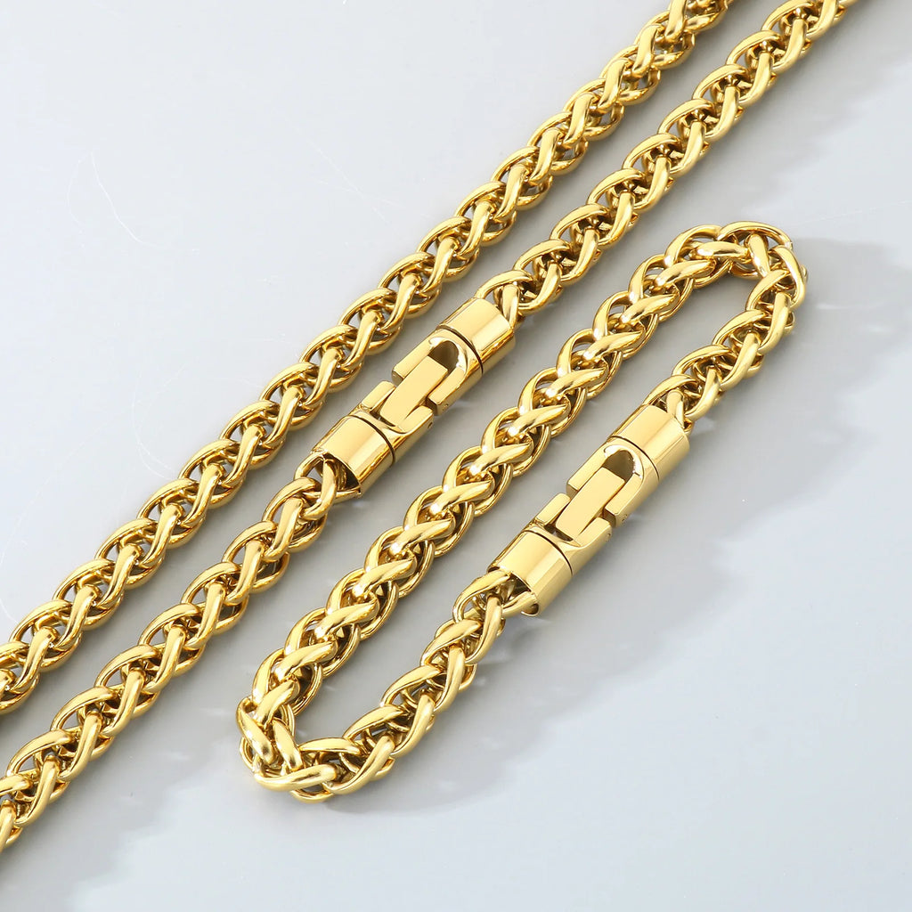 Classic Men's 4/6/8/10mm Wide Link Chain Bracelet Necklace Set for Man 6 Color Available 65CM Long Stainless Steel