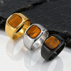 Tiger Eye Signet Ring — Stainless Steel