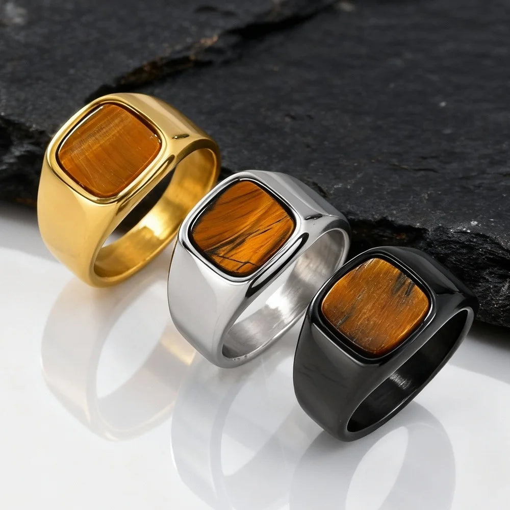 Tiger Eye Signet Ring — Stainless Steel