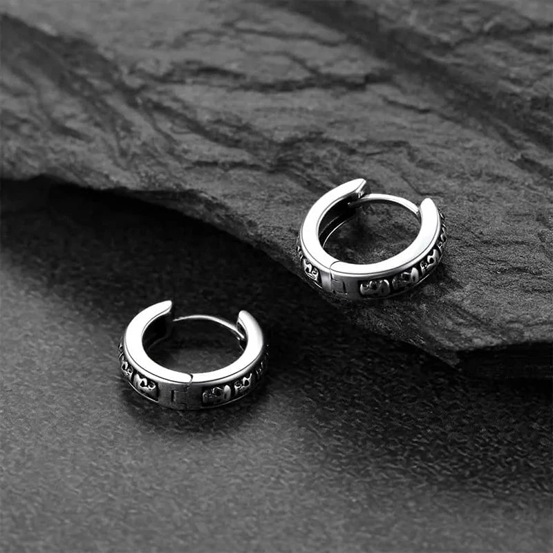 Antique Silver-Tone Skull Small Hoop Earrings — Copper Alloy
